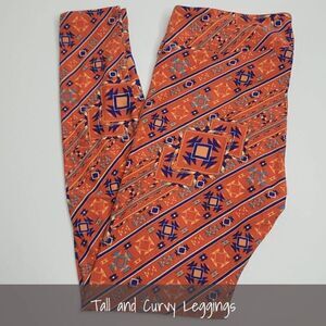 LuLaRoe TC Leggings Orange Blue Aztec NEW